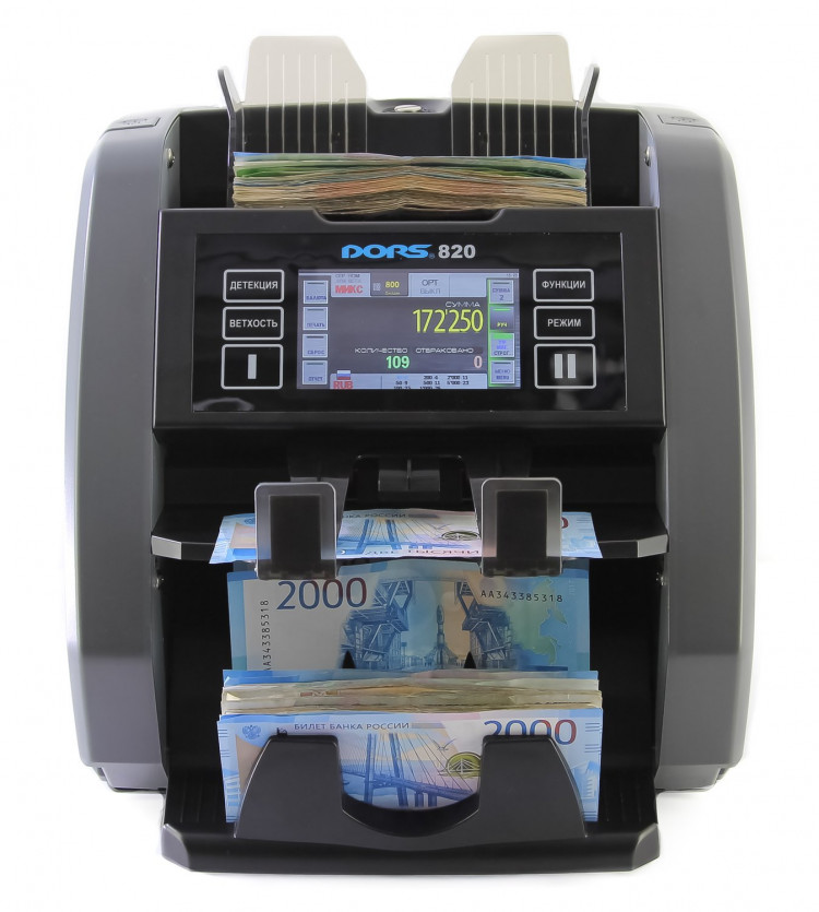 Двухкарманный счетчик банкнот DORS 820 F RUB/USD/EUR артикул 0021-6138